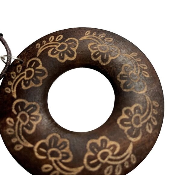 Large Lightweight Pierced Dangle Hook Wood Earring Necklace Set u Handmade Boho - Picture 4 of 4